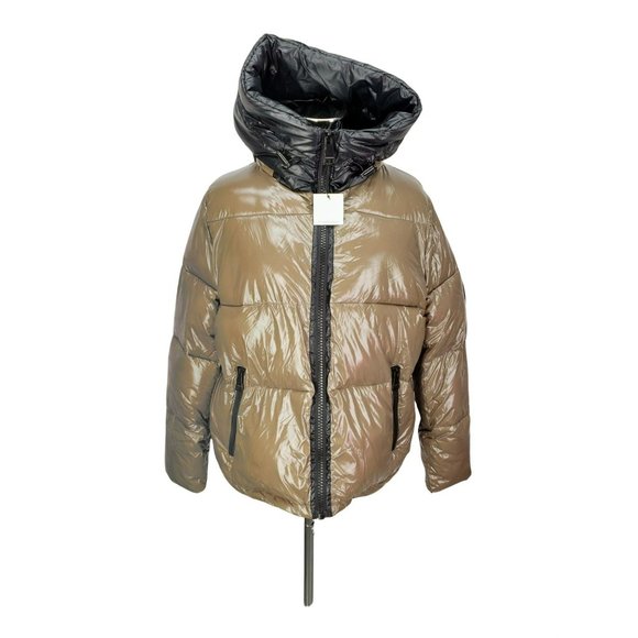 Calvin Klein Sorona Mura Superwet 400T Taupe Beige Insulated Puffer Jacket Size - Picture 1 of 13